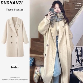 Duohanzi เสื้อโค้ท ผ้าวูล ความยาวปานกลาง คลุมเข่า แบบบาง และขนาดเล็ก สําหรับผู้หญิง