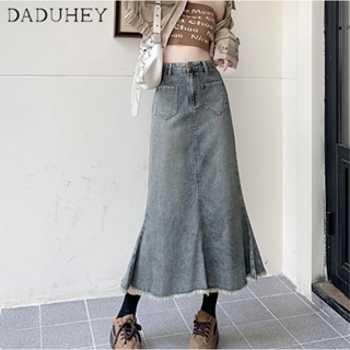 DaDuHey🎈 American Style Retro Retro Denim Skirt Womens New High Waist Slim Mid-Length Fishtail Fashion Skirt