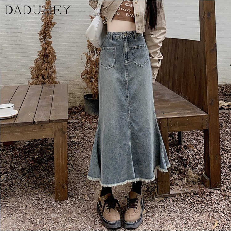 daduhey-american-style-retro-retro-denim-skirt-womens-new-high-waist-slim-mid-length-fishtail-fashion-skirt