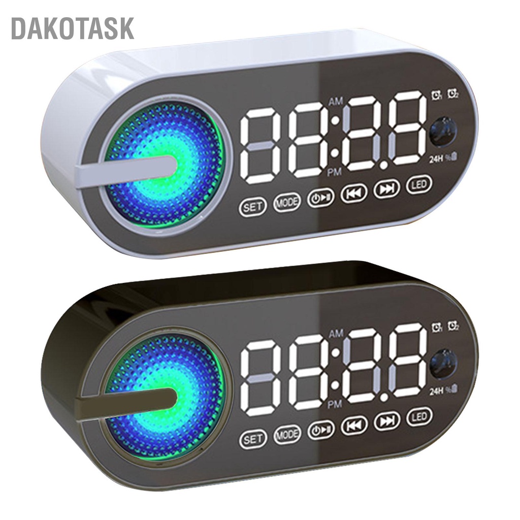 dakotask-ลำโพงบลูทูธนาฬิกาปลุกแบบ-dual-bluetooth5-0-กระจกนาฬิกาลำโพงแบบพกพาสำหรับ-camping-dancing-party