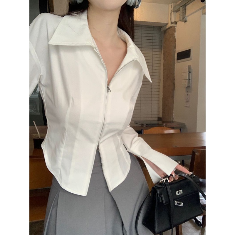 เสื้อเชิ้ตแขนยาว-คอปก-ทรงสลิมฟิต-สีขาว-แฟชั่นฤดูใบไม้ผลิ-และฤดูใบไม้ร่วง-สําหรับผู้หญิง