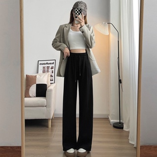 257# gray wide leg pants Womens Spring and Autumn New Korean Style Casual Straight Pants