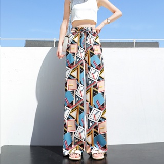 215# Straight-leg track pants with pockets Womens summer high waist loose color wide leg pants