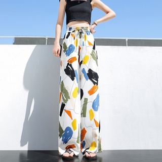 213# womens high waist wide leg pants with pockets Summer new loose casual straight pants