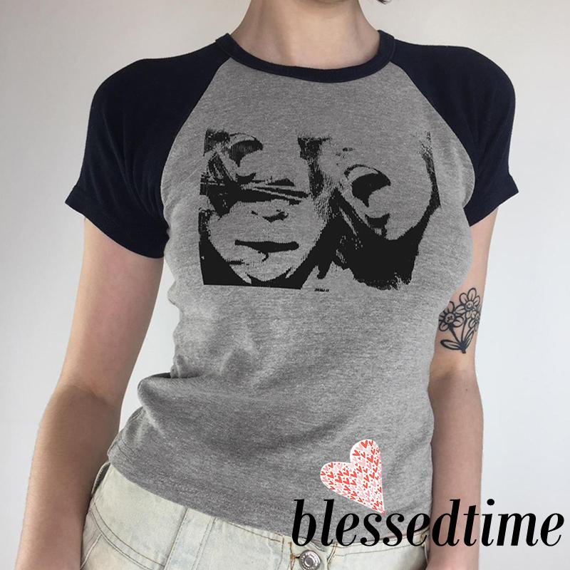 blessedtime-เสื้อยืดคอกลม-แขนสั้น-พิมพ์ลายแอปสแตรกท์-สีตัดกัน-แฟชั่นฤดูร้อน-สําหรับผู้หญิง-ไปคลับ