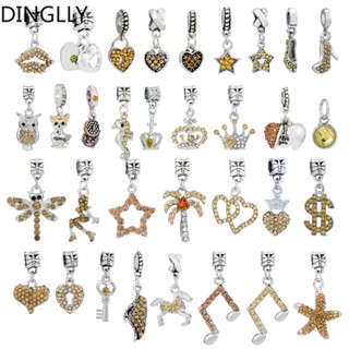 Dinglly จี้รูปสัตว์ หัวใจ และมงกุฎ ประดับพลอยเทียม สีเหลือง สําหรับทําเครื่องประดับ Diy