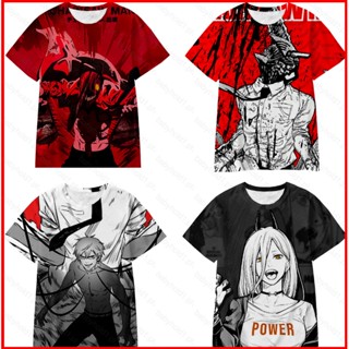 เสื้อยืดแขนสั้นลําลอง พิมพ์ลายอนิเมะ Makima Denji Power 3 มิติ พลัสไซซ์ แฟชั่นสําหรับผู้ชาย และผู้หญิง