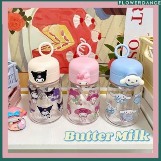 400ml Sanrio การ์ตูนฤดูร้อนกีฬาขวดน้ำ My Melody Cinnamoroll Kuromi อะนิเมะระเบิดฝาปิดฟางถ้วยดื่มส่งสติกเกอร์ดอกไม้