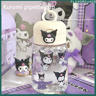 400ml Sanrio การ์ตูนฤดูร้อนขวดน้ำกีฬา Kawaii Cinnamoroll Kuromi My Melody Pom Pom Purin อะนิเมะฝาระเบิดฟางโดยตรงถ้วยดื่มดอกไม้