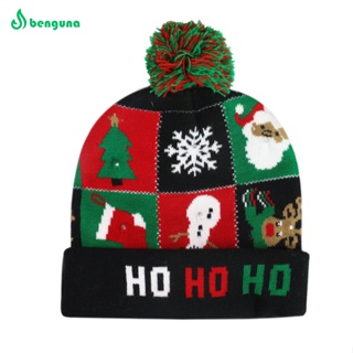 Benguna ใหม่ หมวกถัก อะคริลิค 100% มีไฟ Led รูปซานตาคลอส ใช้แบตเตอรี่ หลากสีสัน ลอกออกได้