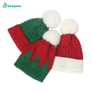 Benguna ใหม่ หมวกผ้าวูลถัก อะคริลิค 100% สีแดง และสีเขียว เหมาะกับเทศกาลคริสต์มาส สําหรับผู้หญิง