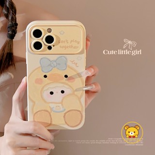 เคสโทรศัพท์มือถือ TPU แบบนิ่ม ลายการ์ตูนเป็ด ป้องกันเลนส์กล้อง สําหรับ iPhone 14 Plus 14 13 12 Pro Max 11 XS Max XR X 8 7 Plus SE2 SE3