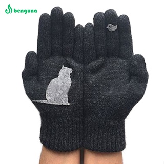 Benguna ถุงมืออะคริลิค 100% พิมพ์ลายนก แมว ให้ความอบอุ่น และหนาว เหมาะกับฤดูใบไม้ร่วง และฤดูหนาว