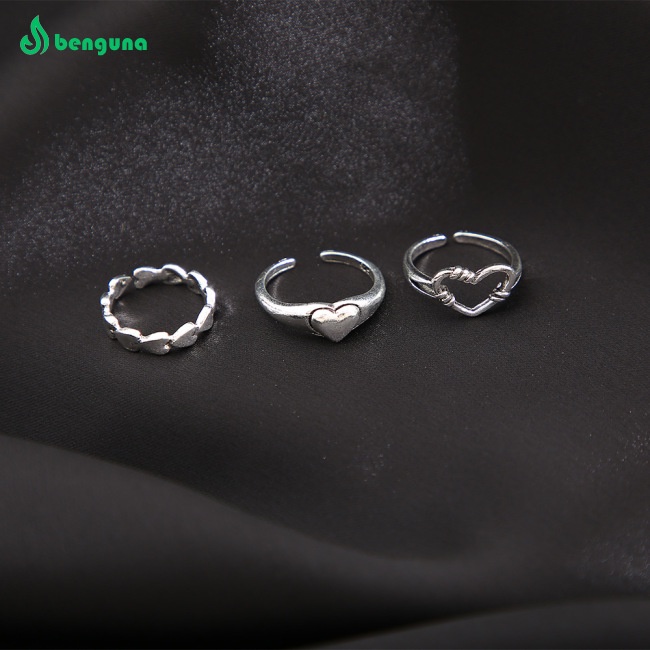 benguna-ชุดแหวนนิ้วมือ-สไตล์วินเทจ-เรียบง่าย-สําหรับผู้หญิง-3-ชิ้น-ต่อชุด