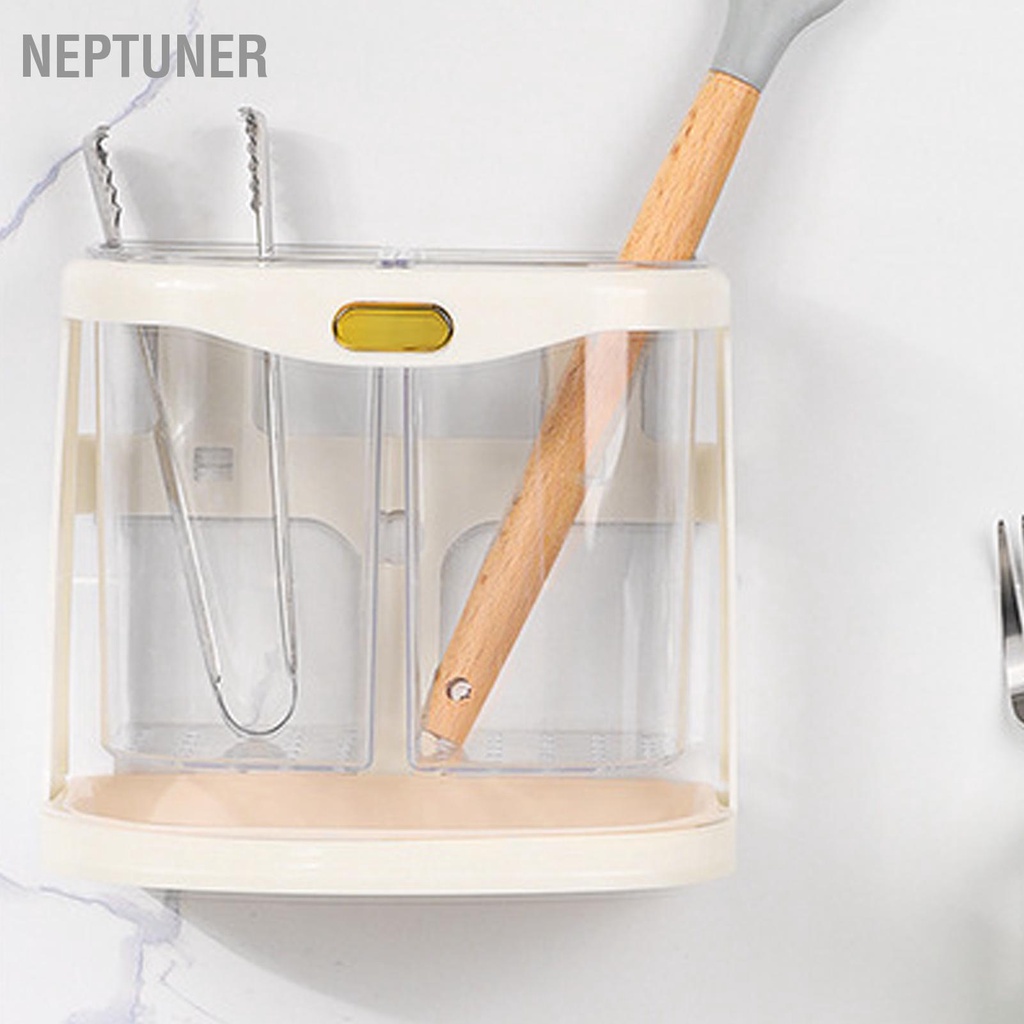 neptuner-ตะเกียบท่อระบายน้ำถังติดผนังช่องคู่ฟรีหลอดตะเกียบตะกร้าสำหรับช้อนส้อม