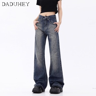 DaDuHey🎈 Womens New American-Style Wide Leg Loose Retro Jeans High Waist Straight Fashion Mop Long Pants