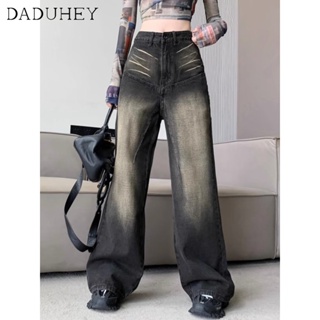 DaDuHey🎈 Womens New American-Style High Street Wide Leg Loose Retro Jeans High Waist Straight Fashion Mop Long Pants