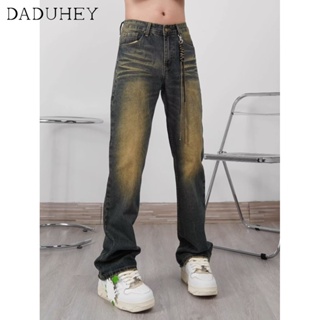 DaDuHey🎈 Womens New American-Style Yellow Mud Color High Street Wide Leg Loose Retro Jeans High Waist Straight Fashion Mop Long Pants