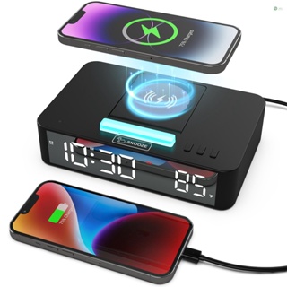 [พร้อมส่ง] นาฬิกาปลุกดิจิทัล LED กระจกตั้งโต๊ะ อเนกประสงค์ พร้อมไฟ RGB แสดงอุณหภูมิ 10W ฟังก์ชั่นชาร์จไร้สาย แบบเปลี่ยน