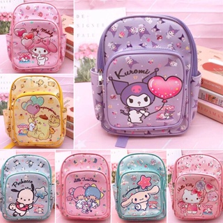 เป้เด็กสะพายหลังนักเรียน SANRIO มีทั้งหมด 7 ลาย งานหนัง Pu หนา มีช่องใส่ของด้านหน้า และด้านข้าง ขนาด 27×18×13 cm