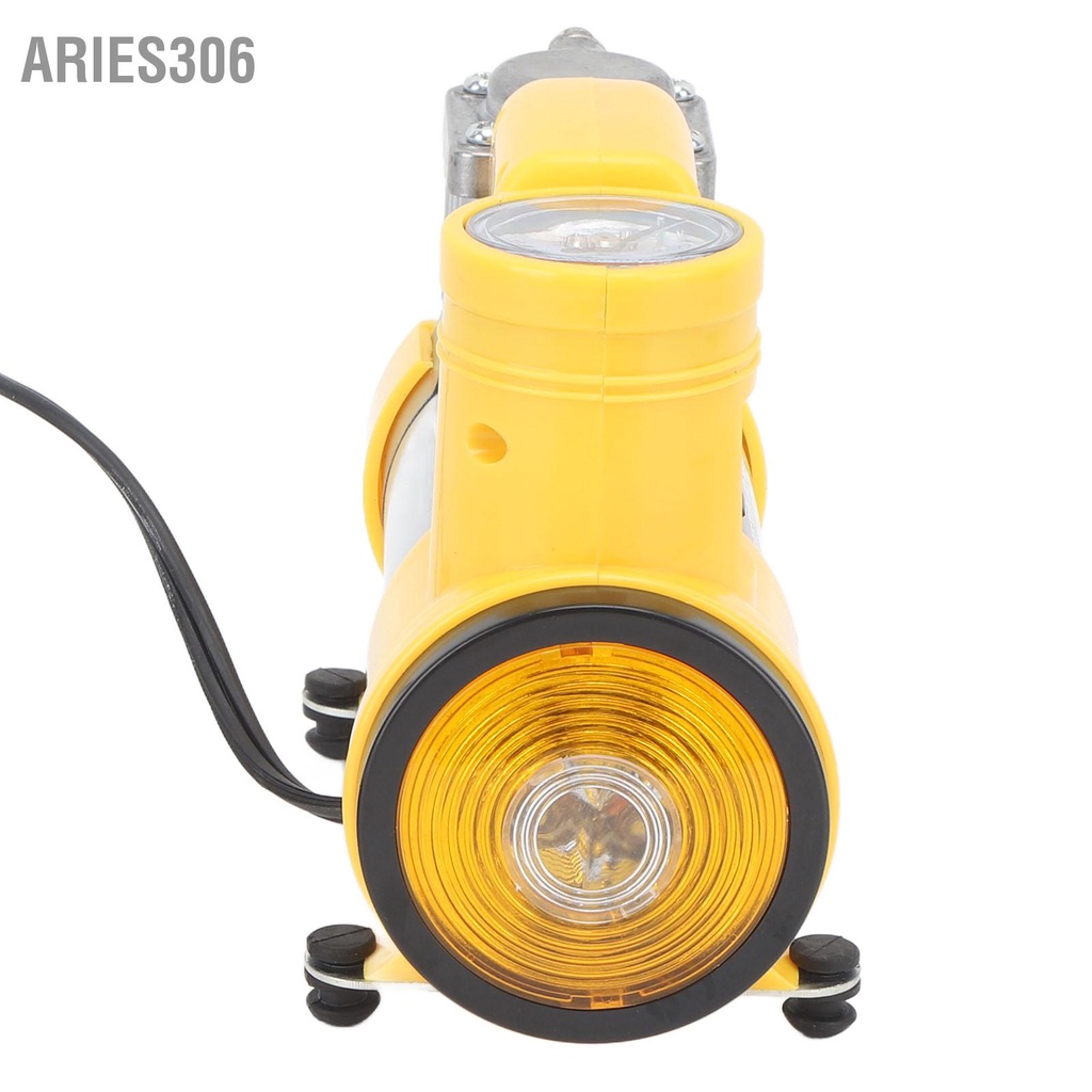 aries306-เครื่องเติมลมยางรถยนต์ไฟฟ้าไฟส่องสว่างเครื่องเติมอากาศแบบโลหะแบบพกพาสำหรับจักรยานสีเหลือง