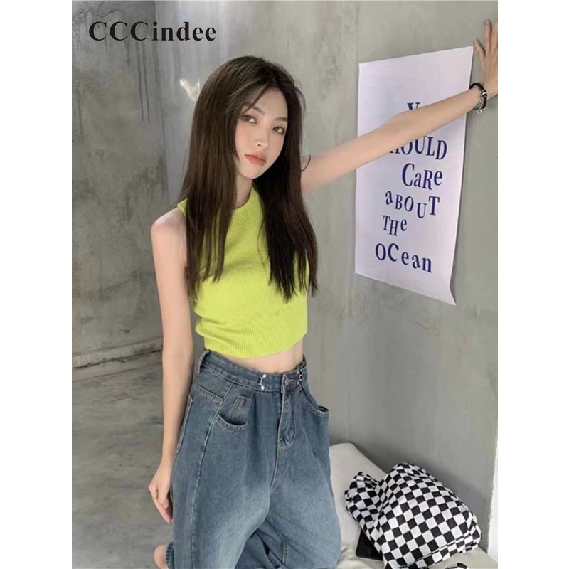 cccindee-ใหม่-เสื้อสายเดี่ยว-คอกลม-แขนกุด-เข้ารูป-เข้ากับทุกการแต่งกาย-แฟชั่นสําหรับผู้หญิง-2023