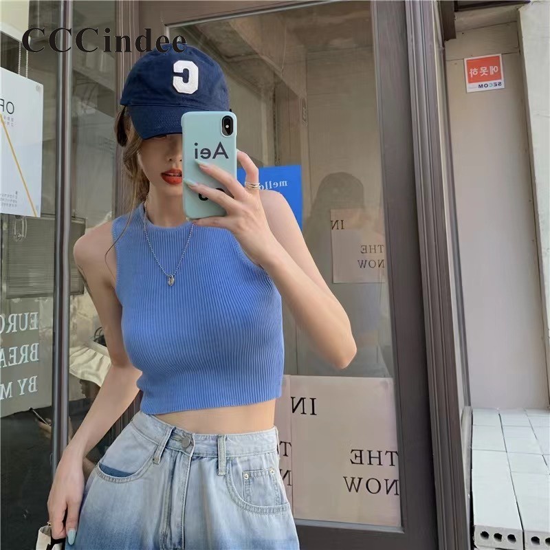 cccindee-ใหม่-เสื้อสายเดี่ยว-คอกลม-แขนกุด-เข้ารูป-เข้ากับทุกการแต่งกาย-แฟชั่นสําหรับผู้หญิง-2023