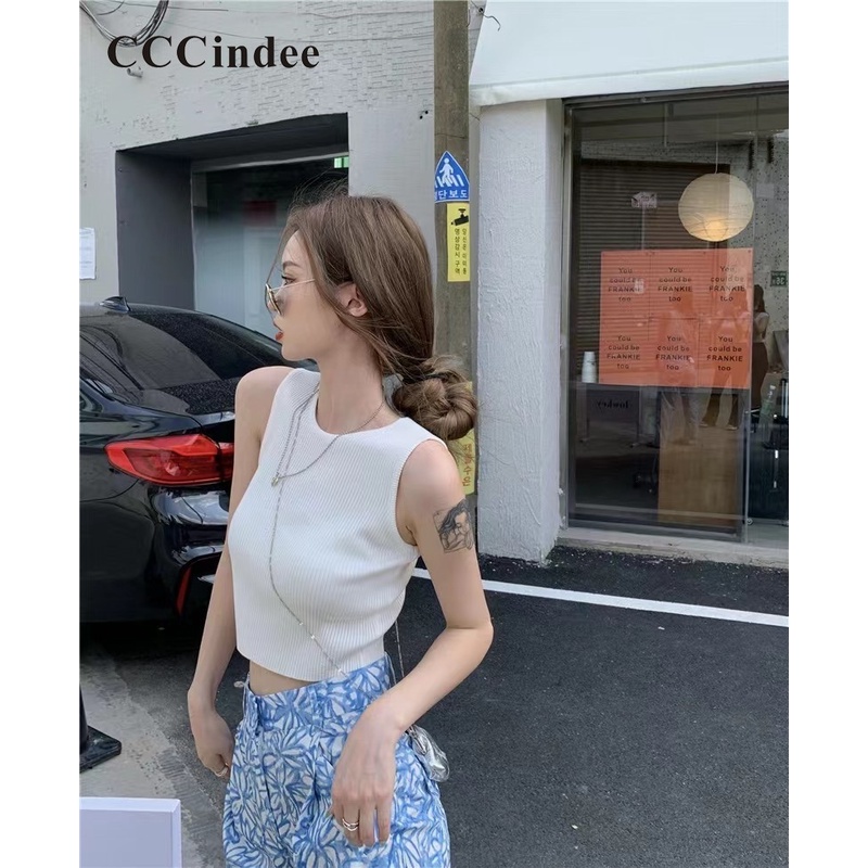 cccindee-ใหม่-เสื้อสายเดี่ยว-คอกลม-แขนกุด-เข้ารูป-เข้ากับทุกการแต่งกาย-แฟชั่นสําหรับผู้หญิง-2023