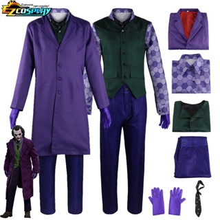 ชุดเสื้อแจ็กเก็ตคอสเพลย์ The Dark Knight Joker Heath Ledger สีม่วง สําหรับปาร์ตี้ฮาโลวีน