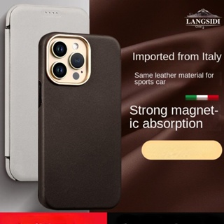 Langsidi เคสโทรศัพท์มือถือหนัง ฝาพับแม่เหล็ก กันกระแทก สําหรับ iPhone 13 Pro Max 14 Plus 12 Pro