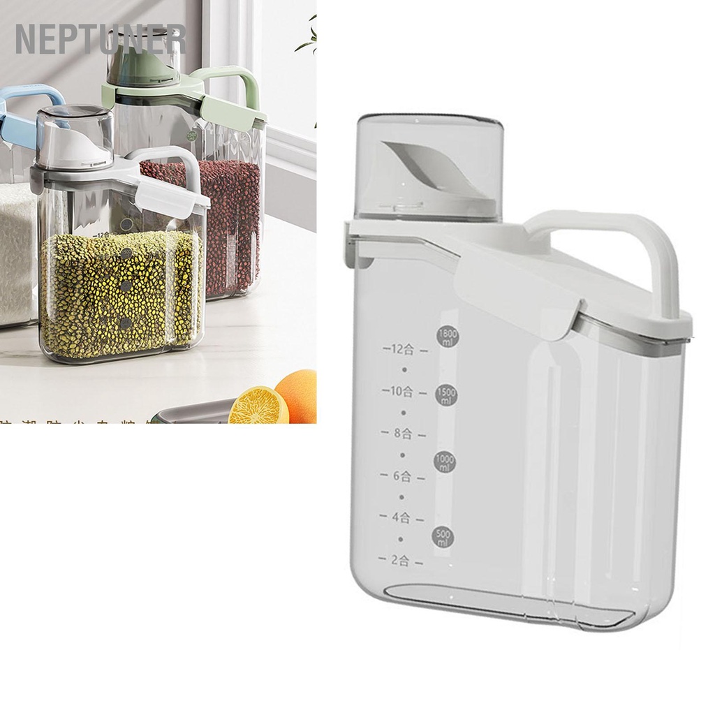 neptuner-กล่องเก็บเมล็ดพืชปิดผนึกขนาด-2000-มล-พร้อมถ้วยตวงความจุขนาดใหญ่มือถือถังข้าวใสสำหรับห้องครัว