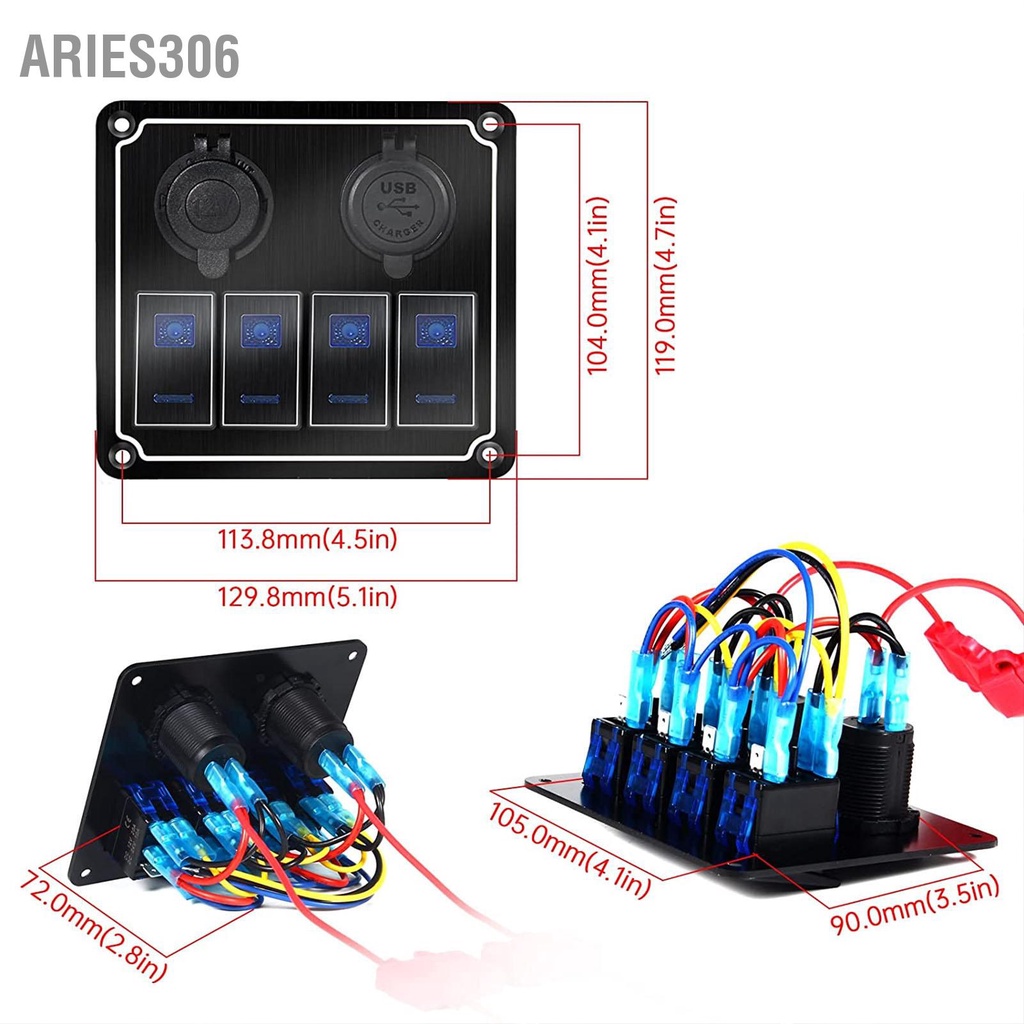 aries306-แผงสวิตช์-rocker-4-gang-12-24v-5-pin-blue-light-สลับที่ปิดแผงสวิตช์ป้องกันการโอเวอร์โหลดสำหรับรถยนต์-rv-รถพ่วง-utv