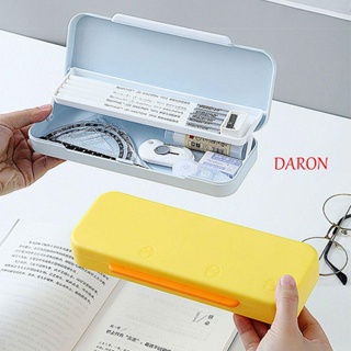 Daron กระเป๋าดินสอสองชั้น กันน้ํา สีพื้น อุปกรณ์การเรียน กล่องปากกา
