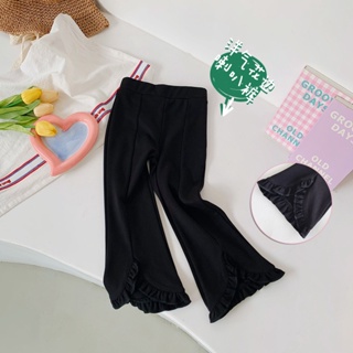 [Do Re Mi] กางเกงขาบานขาบานสีดำแฟชั่นสำหรับเด็กผู้หญิง