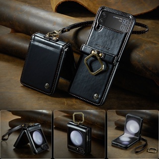 เคสโทรศัพท์หนัง แบบฝาพับ พร้อมแหวนนิ้ว หรูหรา สําหรับ Samsung Galaxy Z Flip 5 4 3 Z Flip3 Flip4 Flip5 5G
