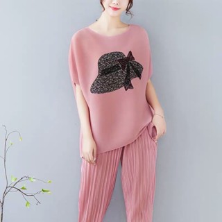 Miyake เสื้อยืดแขนสั้นลําลอง ทรงหลวม ขนาดใหญ่ เข้ากับทุกการแต่งกาย แฟชั่นฤดูร้อน สไตล์เกาหลี สําหรับผู้หญิง 2023