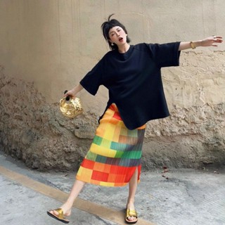 Miyake กระโปรงพลีท เอวสูง ทรงตรง ขนาดเล็ก 23 ฤดูใบไม้ร่วง ฤดูร้อน สําหรับผู้หญิง