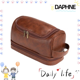 Daphne กระเป๋าเครื่องสําอาง หนังสองชั้น ความจุขนาดใหญ่ เหมาะกับการเดินทาง แฟชั่นสําหรับผู้หญิง