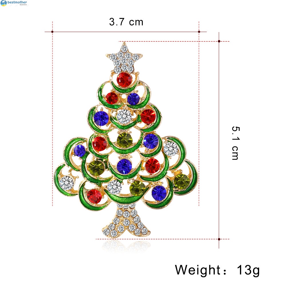 เข็มกลัดโลหะ-รูปต้นคริสต์มาส-ประดับเพชรเทียม