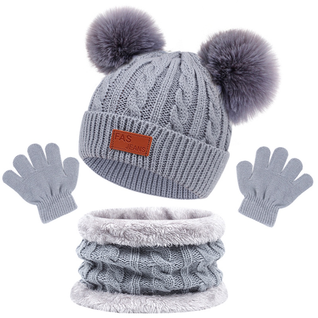 niceminder-ชุดหมวกบีนนี่-ผ้าพันคอ-ถุงมือ-ผ้ากํามะหยี่ขนนิ่ม-สีพื้น-ให้ความอบอุ่น-แฟชั่นฤดูหนาว-สําหรับเด็ก
