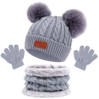 Niceminder ชุดหมวกบีนนี่ ผ้าพันคอ ถุงมือ ผ้ากํามะหยี่ขนนิ่ม สีพื้น ให้ความอบอุ่น แฟชั่นฤดูหนาว สําหรับเด็ก