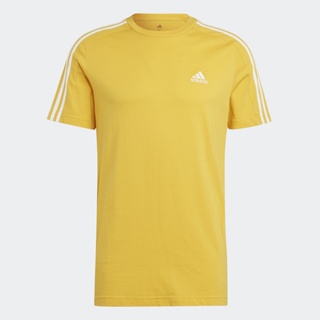 adidas ไลฟ์สไตล์ เสื้อยืดผ้าซิงเกิลเจอร์ซีย์ Essentials 3-Stripes ผู้ชาย สีทอง IC9345