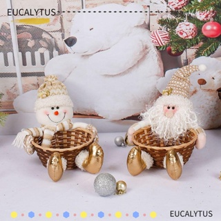 Eutus ตะกร้าไม้ไผ่ ลายซานตาคลอส คริสต์มาส สโนว์แมน สําหรับใส่ขนม คุ้กกี้