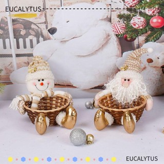 Eutus ตะกร้าไม้ไผ่ ลายซานตาคลอส คริสต์มาส สโนว์แมน สําหรับใส่ขนม คุ้กกี้
