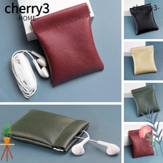 Cherry3 กระเป๋าใส่เหรียญ หนัง PU ขนาดเล็ก สีพื้น สําหรับใส่หูฟัง บัตรเครดิต