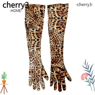 Cherry3 ถุงมือยาว ผ้ากํามะหยี่ พิมพ์ลายเสือดาว สีทอง สไตล์พังก์ ดิสโก้ แฟชั่น สําหรับปาร์ตี้ฮาโลวีน