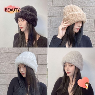 Beauty หมวกบีนนี่ ผ้ากํามะหยี่ขนนิ่ม สีพื้น ให้ความอบอุ่น แฟชั่นฤดูหนาว