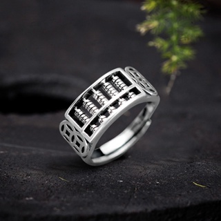 Spot second hair #925 sterling silver fortune Abacus pearl ring mens and womens money rolling personality opening ring good luck jewelry 8.cc