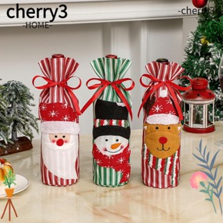 Cherry3 ฝาครอบขวดไวน์ ลายคริสต์มาส ซานตาคลอส สโนว์แมน กวาง เอลก์ ใช้ซ้ําได้ พร้อมเชือกรัด กันฝุ่น สําหรับตกแต่งขวดไวน์ ปีคริสต์มาส