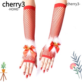 Cherry3 ถุงมือแขน กลวงออก พังก์ ถุงมือยาว ตกแต่ง ตกปลา Fingerless สีแดง Clubwear Mittens ผู้หญิง เด็กผู้หญิง